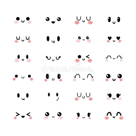 Cute Face Doodles Easy, Cute Drawings Faces, Cute Cartoon Faces To Draw, Kawaii Smile Faces, Kawaii Face Expressions, Cute Face Ideas Drawing, Easy Smiley Faces To Draw, Cute Face Expressions Drawing, Draw Emojis Faces