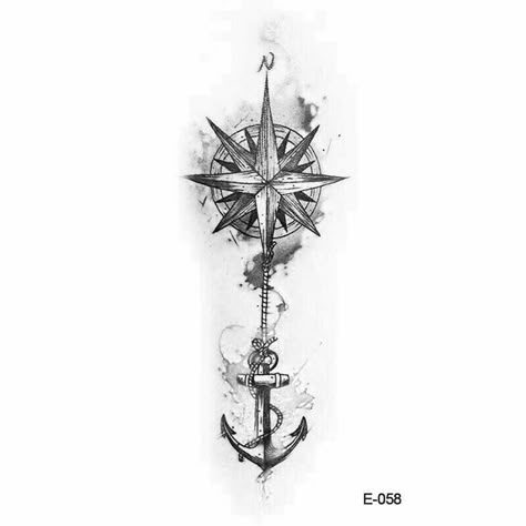 Nautical Back Tattoo, Compass Tattoo Design Men, Compass And Anchor Tattoo, Anchor Compass Tattoo, Arrow Compass Tattoo, Nautical Compass Tattoo, Arrow Tattoos For Women, Brazilian Tattoo, Compass Rose Tattoo