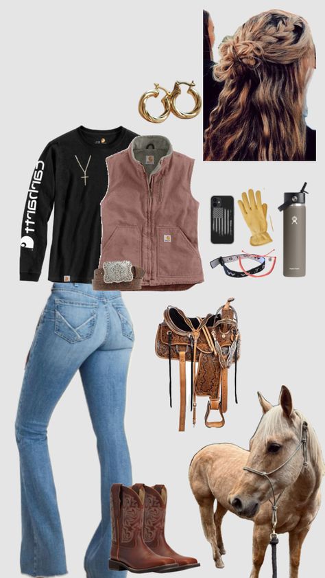 Western fall outfit🍁🤎🐴#western#horses#fall#shuffles ￼ Western Workout Outfit, Western Teen Outfits, Cute Cowgirl Outfits Rodeo, Horseback Riding Outfit Western, Lazy Western Outfits, Fall Western Outfits, Aquarius Funny, Western Winter Outfits, Western Outfit Ideas