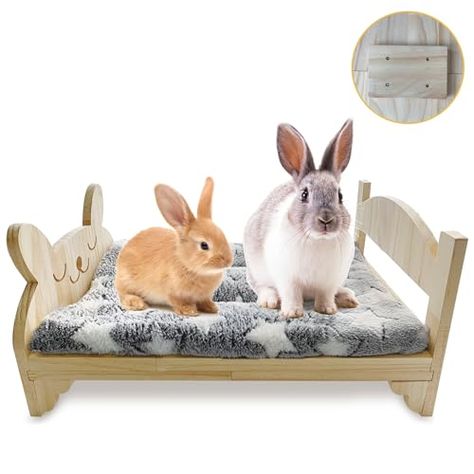 CozyHale Bunny Rabbit Bed Guinea Pig House, Large Wooden Rabbit Bed with Removable Soft Fleece Mat, Upgrade 0.6-Inch Board Thickness, Anti-Collapse Wooden Castle for Rabbit, Guinea Pig, Kitten Rabbit Bed, Wooden Pet Bed, Bunny Beds, Puppy Sleeping, Rabbit Accessories, Guinea Pig House, Rabbit Bedding, Large Rabbits, Pig House