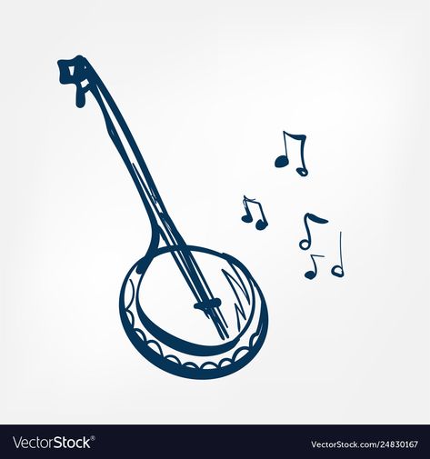 Banjo Drawing, Banjo Tattoo, Music Vector, Design Outline, Line Vector, Banjo, Line Design, Vector Design, Png Images