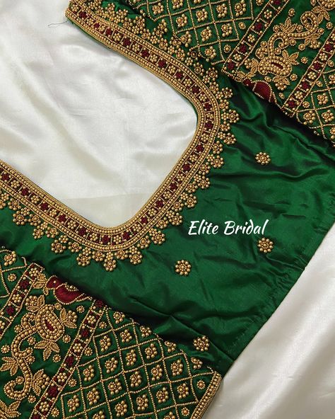 Heavy Bridal Blouse 💚 New Aari Work Blouse Designs 2024, Heavy Bridal Blouse Designs, Heavy Aari Work Blouse Designs, Heavy Bridal Aari Work Blouse Designs, Heavy Work Blouse Designs, Bridal Blouse Designs Heavy Work, Full Blouse Designs, Bridal Aari Work Blouse, Aari Work Blouse Designs