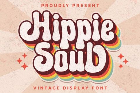 Hippie Soul is a fun and groovy display with a funky style. This font is perfect for creating t-shirts, stickers, children’s_book_covers,_social_media_posts,_and_much_more!Use_this_unique_font_t___ Funky Style, Online Fonts, Display Fonts, Vintage Display, Bold Fonts, Font Generator, Font Free, Retro Font, Vintage Fonts