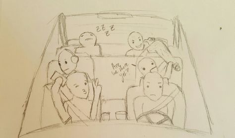 Draw The Squad Car Ride, Friends In A Car Drawing, Draw Your Squad Car, People In Car Drawing, People In A Car Drawing, Driving Car Pose Reference Drawing, People In Car Reference, Draw The Squad Car, Inside Car Drawing