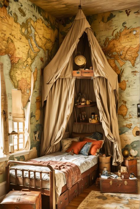 20 Young Boys Bedroom Ideas for Easy Upgrades in 2024 – The Crafty Hacks Whimsical Boys Room, Adventure Themed Bedroom, Adventure Kids Room, Explorer Bedroom, Travel Themed Room, Adventure Room, Boys Bedroom Ideas