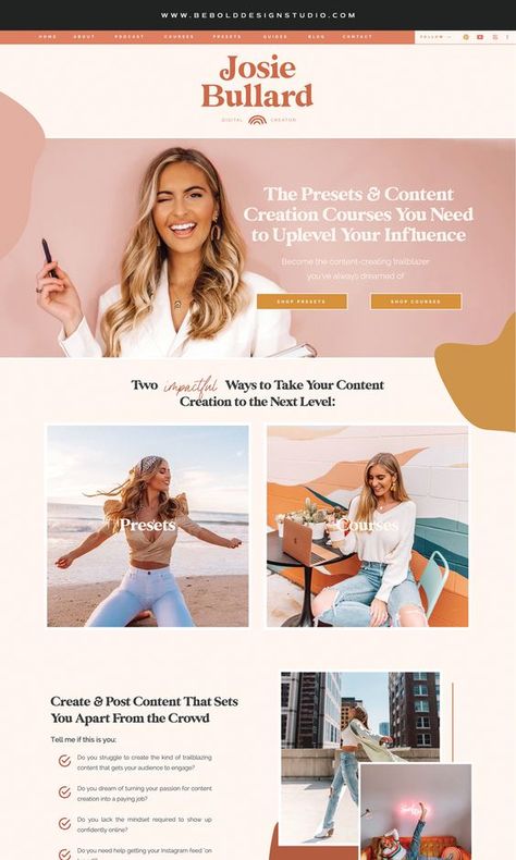 Bold Website Design Inspiration, Blogger Website Design, Feminine Website Design, Website Layout Inspiration, Feminine Website, Coach Website, Webdesign Inspiration, Digital Creator, Website Design Layout