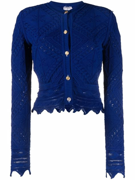 Chanel Cardigan Outfit, Chanel Clothes, Chanel Cardigan, Chanel Blazer, Royal Blue Cardigan, Blue Chanel, Chanel Sweater, Chanel Top, Gala Outfit