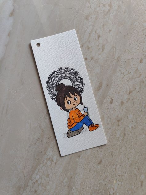 Little Girl Bookmark Mandala Girl With Books Drawing, Girly Sketches, Micron Pen Art, Sketch Doodles, Bookmark Diy, Mandala Book, Bookmarks Diy, Handmade Bookmarks Diy, Micron Pen