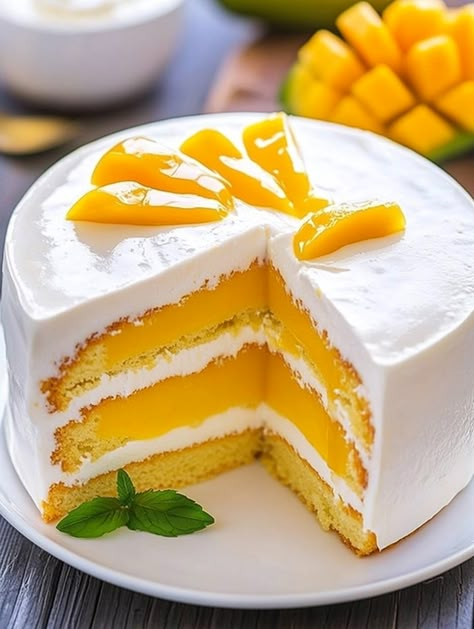 Mango Mousse Cake Recipe 🥭

🥭 𝗜𝗻𝗴𝗿𝗲𝗱𝗶𝗲𝗻𝘁𝘀 🥭
For the Sponge Layer:
37 g (⅓ cup) unsalted butter (room temperature)
37 g (⅓ cup) powdered sugar (sifted)
1 egg (room temperature)
1 teaspoon vanilla bean paste
37 g (⅓ cup) all-purpose flour (sifted)
Pinch of salt
For the Mango Mousse:
320 g (1¼ cups) mango puree
85 g (⅓ cup) granulated sugar
7 gelatin sheets (equals 12 g gelatin)
290 g (1⅙ cups) thick yogurt (Greek or Turkish style)
230 g (1 cup) heavy cream (36% fat, very cold) Yogurt Mousse Cake, Gelatin Sheets, Mango Cake Recipe, Yogurt Greek, Mango Mousse Cake, Yogurt Mousse, Chocolate Covered Strawberry Cake, Mousse Cake Recipe, Thick Yogurt