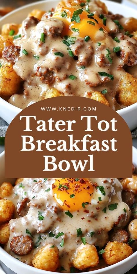 Start your day with our Ultimate Tater Tot Breakfast Bowl! 🍳🥔 Crispy tater tots, scrambled eggs, bacon, cheese, and fresh veggies make a hearty, delicious meal. Perfect for busy mornings or weekend brunches. Customize with avocado or hot sauce for extra flavor. Click to discover the full recipe and make your mornings easier and tastier! Save this pin to elevate your breakfast game. #BreakfastBowl #TaterTotRecipe #MorningMeal #EasyBreakfast #DeliciousStart 🍳🥔🥓🧀 Stove Top Breakfast Ideas, Breakfast Totchos Recipe, Tater Tot Meals, Tater Tot Breakfast Bowl, Egg Bowl Breakfast, Breakfast Poutine Recipe, Christmas Day Breakfast Ideas, Breakfast Totchos, Tater Tots Recipes