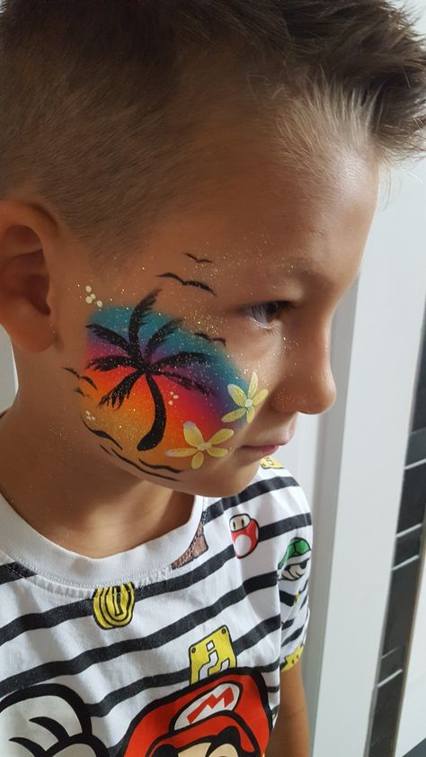 Hawaian boy Hawaii Face Paint, Beach Face Paint, Hawaiian Face Paint, Hawai Party, Kids Luau, Kids Beach Party, Face Painting Flowers, David Beckham Hairstyle, Face Painting For Boys