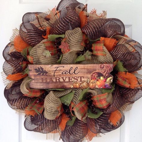 Autum Wreaths, Wreaths Mesh, Couronne Diy, Fall Dec, Crafts Wreaths, Summer Deco Mesh Wreaths, Etsy Wreaths, Wreath Inspiration, Fall Deco Mesh Wreath