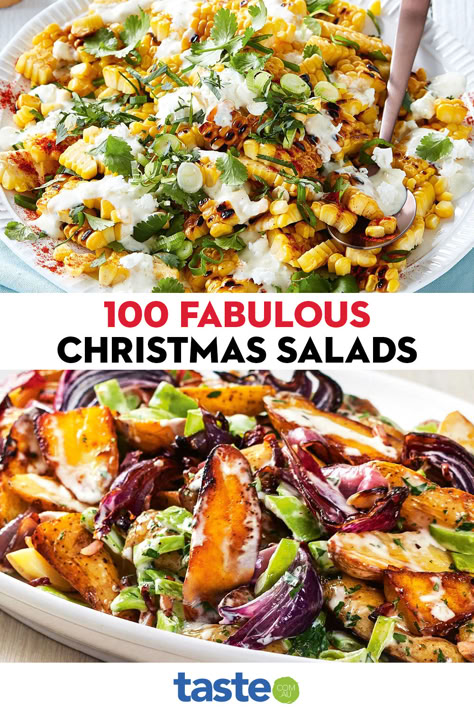 Here they are: the best Christmas salad recipes perfect for summer in Australia. We’ve rounded up our top-rated, most-viewed salads for all the inspiration you need this festive season, whether it be warm roast potato salad, a simple lemony leaf salad or a layered Christmas pasta salad. What’s more, these salads are so good, they might just outshine the main event dishes. Salad For Christmas Lunch, Summer Xmas Food, Salads For Christmas Lunch, Veggie Xmas Dinner, Festive Potato Salad, Roast Veggie Salad, Christmas Salads Australia, Xmas Salads Ideas, Xmas Pasta Salad