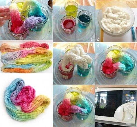 Dyed Yarn Diy, Tassel Ideas, Kool Aid Dye, Dyeing Yarn, Diy Dye, Yarn Ideas, Botanical Dye, Pebble Mosaic, Dye Ideas