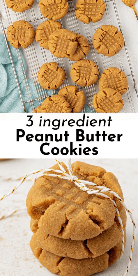 Get ready to run to your kitchen, because these 3 ingredient peanut butter cookies are almost too good to be true! What if I told you that you could have the best peanut butter cookies with only 3 ingredients that you probably have right now, and you can have them in just 15 minutes? Read on, because your peanut butter lovers dreams just came true! 5 Ingredient Peanut Butter Oatmeal Chocolate Chip Cookies, Three Ingredients Peanut Butter Cookies, No Butter Peanut Butter Cookies, Pb Cookies 3 Ingredient, 4 Ingredient Peanut Butter Cookies, Peanut Butter Cookies With Choc Chips, Few Ingredient Cookies, Penutbutter Cookes, Almond Cookies Recipes Easy