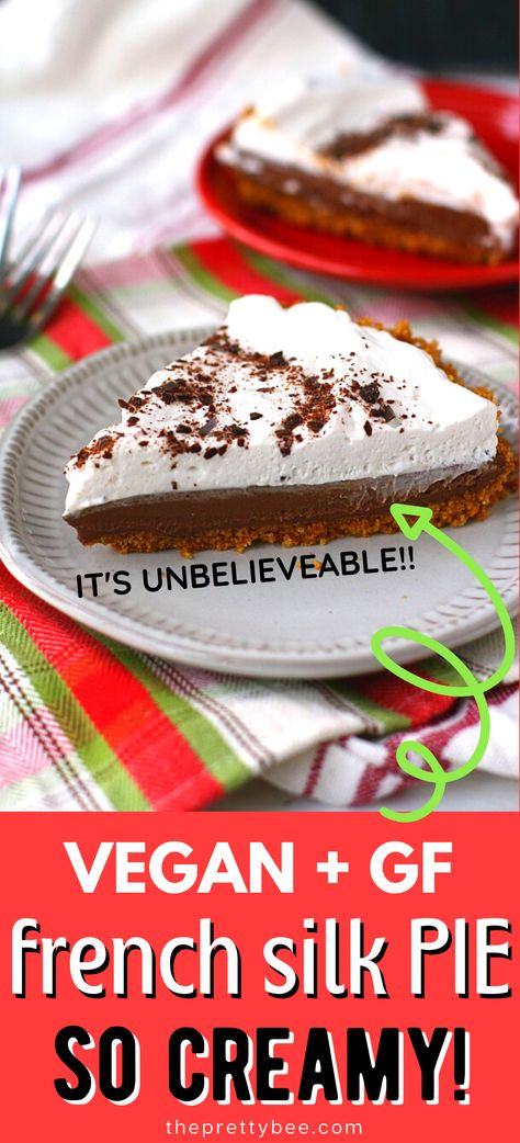 Gluten Free Dairy Free French Silk Pie, Vegan Pie With Graham Cracker Crust, Vegan French Silk Pie, Dairy Free Pies, Nut Free Desserts, Chocolate Pie Filling, Chocolate Graham Cracker Crust, Gluten Free Holiday Recipes, French Silk Pie