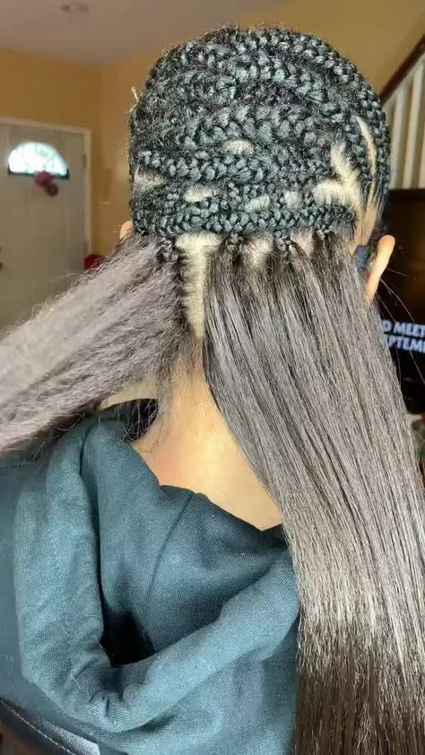 Crochet Styles With Braiding Hair, Crochet With Straight Hair, Fulani Crochet Hairstyles, Natural Hair Crochet Styles, No Braid Crochet Styles, Crochet Patterns Hair Braids, Braids With Crochet In Back, Straight Hair Crochet Styles, Micro Braids Styles With Human Hair