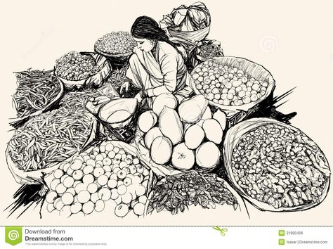 India - woman selling fruit and vegetable in a mar. India - Vector illustration #Sponsored , #woman, #selling, #Vector, #fruit, #India Market Illustration, Fineliner Art, Pin Up Drawings, Composition Painting, Pen Art Work, About India, Human Figure Sketches, Perspective Drawing Architecture, Sans Art