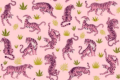 Pink Tiger Wallpaper, Tiger Wallpaper, Pink Tiger, Cute Tigers, Line Art Tattoos, Postcard Template, Leaves Vector, Macbook Wallpaper, Pink Wallpaper Iphone