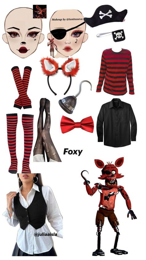 Fnaf Foxy Costume, Foxy Costume, Fnaf Costume, Amazing Halloween Costumes, Cute Group Halloween Costumes, Fnaf Foxy, Fnaf Cosplay, Matching Outfits Best Friend, Pretty Halloween Costumes