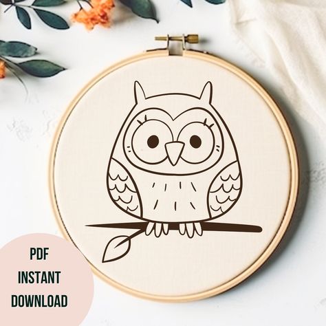 Simple Owl Embroidery Pattern, Embroidery Owl Patterns, Embroidery Journal, Owl Printable, Simple Owl, Embroidered Owl, Christmas Hand Embroidery, Owl Printables, Owl Embroidery