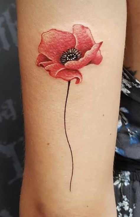 Fav Flower, Poppy Flower Tattoo, 50 Tattoo, Poppy Tattoo, Favorite Tattoos, Palm Tattoos, Poppies Tattoo, Upper Arm Tattoos, Memorial Tattoo