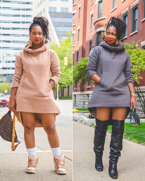 Hey Gurl… 🎉It’s HBCU Homecoming time! ✨I got outfit ideas for you this week… so get ready, Gurl! 😍 Look 1 & 2- Rocking this hoodie dress with sneakers or heels? You can’t go wrong either way! 🤷🏽‍♀️✨ Run to my stories to tap for all deets! Sweenee Style Blog link also in bio! ❤️ 📸 @throughdemis_.lens Braids: @ilovebrittbraids 🩷🩷 #blackexcellence #hbcuhomecoming #hbcuhomecoming2024 #hbcu Hoodie Dress Outfit With Sneakers, Black Hoodie Dress Outfit, Dress With Uggs Outfit, Sweater Dress Outfit Black Women, Overall Dress Outfit, Hoodie Dress Outfit, Hbcu Homecoming, Sweatshirt Dress Outfit, Black Hoodie Dress