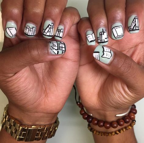 Book Nail Art, Themed Nail Art, School Nail Art, Coffin Acrylic Nails, Wedding Acrylic Nails, Back To School Nails, School Nails, Gel Art, Acrylic Nails Coffin