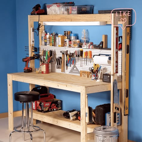 Basic Woodworking Projects, Work Bench Ideas, Workbench Organization, Garage Workbench Plans, Workbench Designs, Building A Workbench, Workbench Ideas, Reloading Bench, Folding Workbench