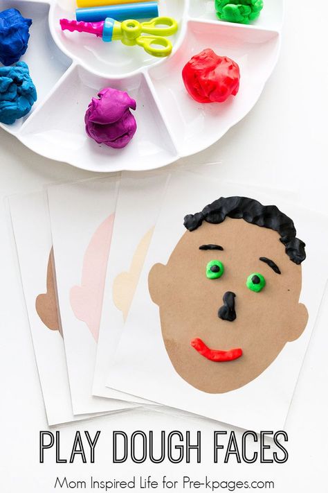 Play Dough Faces Activity for preschool                                                                                                                                                                                 More Face Puzzle Preschool, Playdough Printables, Body Parts Theme, Showing Emotions, Preschool Family, Body Parts Preschool, All About Me Preschool, All About Me Activities, About Me Activities