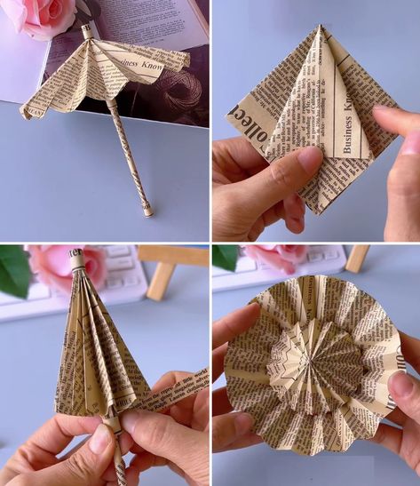 Newspaper Crafts Diy, Paper Umbrellas, Simple Crafts, Newspaper Crafts, Paper Craft Diy Projects, Harry Potter Christmas, Origami Crafts, Design Drawing, Craft Diy