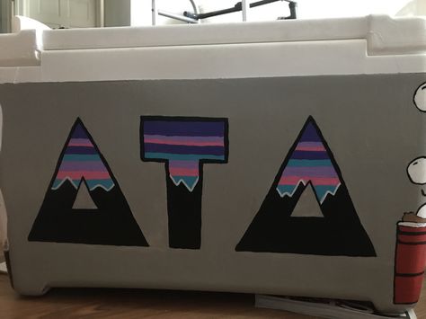 Delta Tau Delta Cooler, Frat Painting, Frat Coolers Ideas, Sorority Letters Painted, Painted Fraternity Coolers, Formal Coolers, Fraternity Cooler, Painted Coolers, Delta Tau Delta