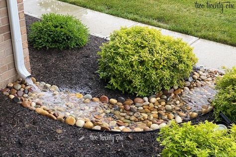 Dry Creek Bed Landscaping - DIY Rainscaping Creek Bed Landscaping, Yard Drainage, Gutter Garden, Dry Creek Bed, Creek Bed, Dry Creek, Rain Garden, Home Landscaping, Garden Yard Ideas