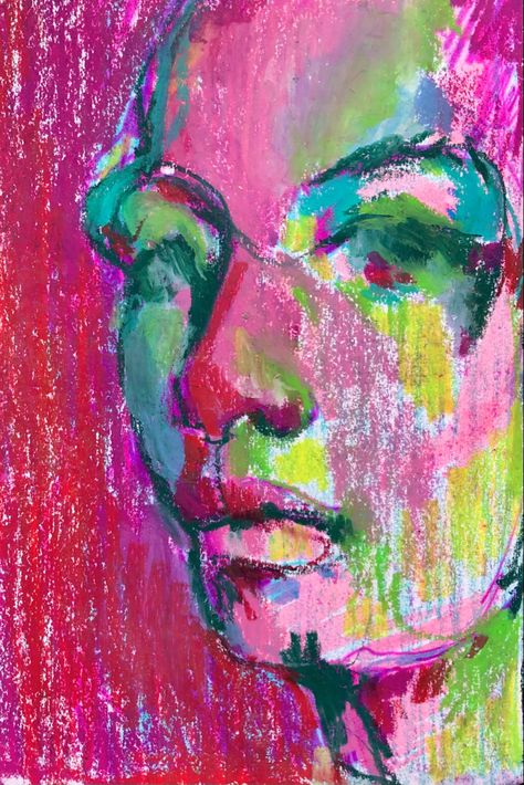 Oil Pastel Portrait Abstract, Oil Pastel Portrait Faces, Fauvism Portrait, Portrait Oil Pastel, Art Color Pencil, Layers Art, Drawing Mixed Media, Oil Pastels Painting, Mask Painting