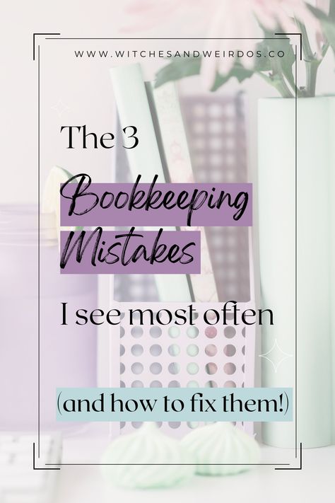 When I dig into my clients bookkeeping software, there are 3 common mistakes I see people making. If you're a beginner bookkeeper, these mistakes are easy to make, and thankfully, easy to fix! It doesn't matter if you're using Quickbooks, Xero, or Wave software - this post will show you how to fix these mistakes, and give you a free bookkeeping cheat sheet as well! Learn more about tax tips, accounting tips, cash flow help, business finance tips, and Quickbooks Online at witchesandweirdos.co! Free Bookkeeping Software, Bookkeeping Marketing Ideas, Quickbooks Online Cheat Sheet, Quickbooks Tips Cheat Sheets, Bookkeeping Checklist, Virtual Bookkeeper, Bookkeeping Training, Housekeeping Business, How To Use Quickbooks