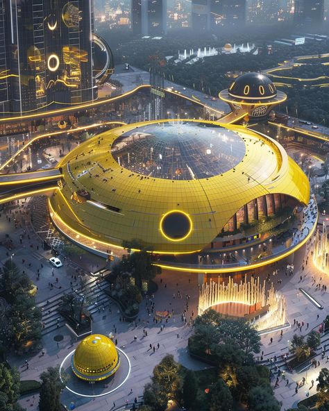 Futuristic Basketball Court, Futuristic Amphitheatre, Domed City, Futuristic Stadium, Constructivism Architecture, Stadium Architecture, Futuristic Building, Sci Fi Architecture, Stadium Design