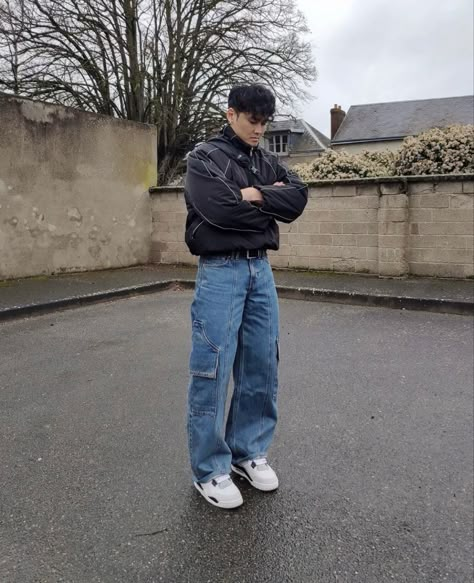 Men Streetwear Outfits Urban Fashion, Mens Baggy Outfit, Trajes Aesthetic, Cargo Pants Outfit Men Streetwear, Urban Street Style Streetwear Fashion Men, Baggy Style Men, Man Ootd, Streetwear Outfit Men, Blue Jeans Outfit Men