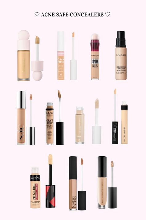 With the considerable amount of makeup products on the market today, it can be hard to be conscious of which ones are actually the best for you! Surprisingly many concealers are not ideal for preventing or avoiding breakouts. Luckily, we have done the research and the following have NO pore-clogging ingredients and thus should not cause breakouts. Best Makeup Concealer, Best Makeup Products For Acne Prone Skin, Must Buy Makeup Products, How To Buy Concealer, Makeup Base Products, Silicone Based Makeup Products, Acne Makeup Products, Cvs Makeup Must Haves, Non Pore Clogging Makeup