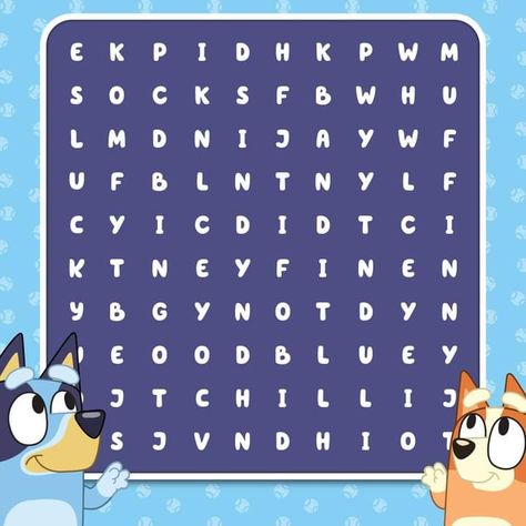 Bluey Worksheet, Bluey Word Search, Bluey Y Bingo, Bluey Bandit, Fiesta Bluey, Kids Word Search, Bingo Party, Bloxburg Decals Codes Aesthetic, Bluey Party