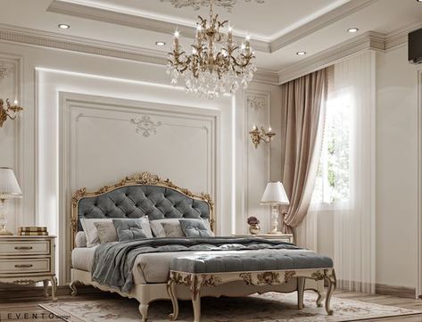 Neo Classic Interior Design Luxury Bedroom, Royal Master Bedrooms Decor, Neo Classic Bedroom Design Luxury, Master Bedrooms Decor Classic, Modern Classic Bedroom Design Luxury, Roman Room Aesthetic, Classic Master Bedrooms Decor, Royal Bedroom Ideas, Mother Bedroom