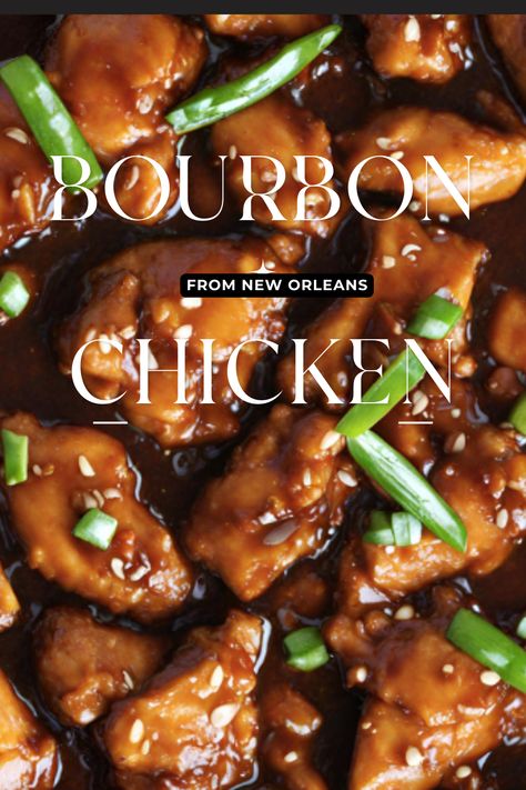 Bourbon chicken has a neat history deeply rooted in the culinary traditions of the southern United States. The dish is believed to have originated in the 1970s in the Chinese-American community in the bustling streets of New Orleans. New Orleans Chicken Wings, New Orleans Cuisine, New Orleans Chicken, Bourbon Street Chicken, Cajun Christmas, Bourbon Chicken Recipe, Southern United States, Mall Food Court, New Orleans Recipes