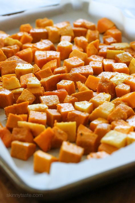 Roasted Seasoned Winter Squash Medley | Skinnytaste Squash Medley, Roasted Butternut Squash Cubes, Oven Roasted Butternut Squash, Butternut Squash Sauce, Butternut Squash Cubes, Cut Butternut Squash, Baked Butternut Squash, Butternut Squash Salad, Side Items