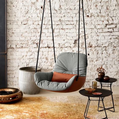 Swing In Living Room, Room Swing, Wingback Chair Covers, Indoor Swing, Swing Chair, Home Room Design, Swinging Chair, My New Room, Hanging Chair