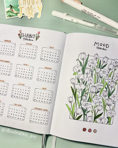 Floral Mood Tracker, Flower Habit Tracker, Bujo Habit Tracker Ideas, Flower Mood Tracker, Trackers Ideas, Habit And Mood Tracker, Journal Tracker Ideas, Bujo Mood Tracker, Mood Tracker Ideas