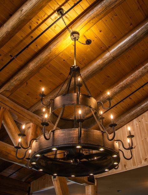 Costello Two Tier Chandel-Air Ridin-Hy Ranch Warrensburg, NY Outdoor Chandelier Porch, Nature Inspired Lighting, Custom Light Fixtures, Patio Deck Designs, Outdoor Chandelier, Pine Walls, Outdoor Chandeliers, Deck Designs, Basement Makeover