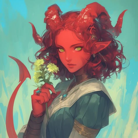 Tiefling Horns Styles, Red Tiefling Female, Red Tiefling, Dnd Campaign, Dnd Dragons, Dungeons And Dragons Game, Dnd Art, Character Design Male, Fantasy Rpg