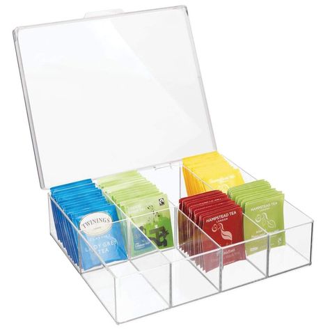 For Tea-Lovers: mDesign Tea Storage Organizer Box Tee Organisation, Tea Box Storage, Pantry Containers, Tea Bag Storage, Tea Organization, Tea Bag Organizer, Storage Bins With Lids, Tea Storage, Tea Bag Holder