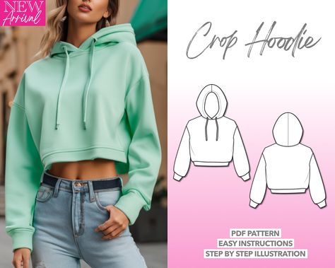 Cropped Hoodie Sewing Pattern, Sewing Pattern Crop Top, Sewing Pattern Women, Women Top Sewing Pattern, Hoodie Sewing, Hoodie Sewing Pattern, Pattern Crop Top, Women Sewing, Romper Sewing Pattern