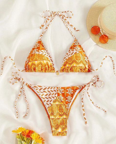 Payton - Boho 2 Piece Bikini #elleladore Larger Size Fashion, Bandage Swimsuit, Halter Neck Swimsuit, Orange Swimsuit, White Colors, Beach Pool, Belleza Natural, Swim Suit, Look Chic