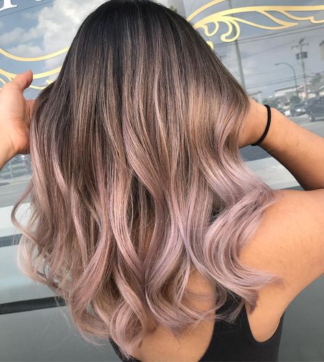 Balayage Colour Ideas, Brunette Hair With Lavender Highlights, Hair Colour For Medium Hair, Lavender Bayalage Hair Brunettes, Mauve Hair Balayage, New Highlights Hair Colour, Cute Hair Coloring Ideas For Brunettes, Violet Balayage Blonde, Hair Dye Ideas For Brunettes Curly